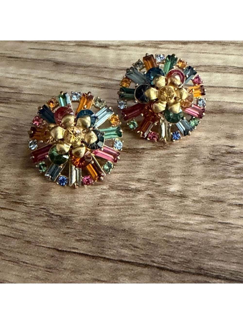 J. Crew Starburst Multicolor Baguette Crystal Pierced Stud Earrings Maximalist
